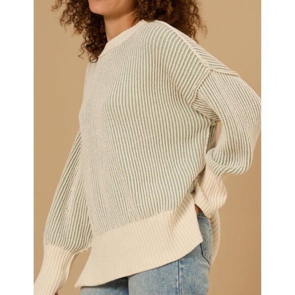 Women Fall Lightweight Oversized Crew Neck Sweater Long Sleeve Color Block - Picture 4 of 5